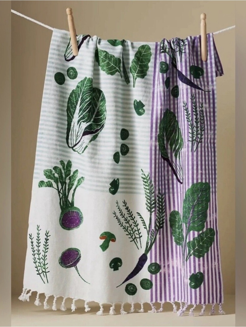 NWT | Anthropologie, Greens Block-Print Tea Towel